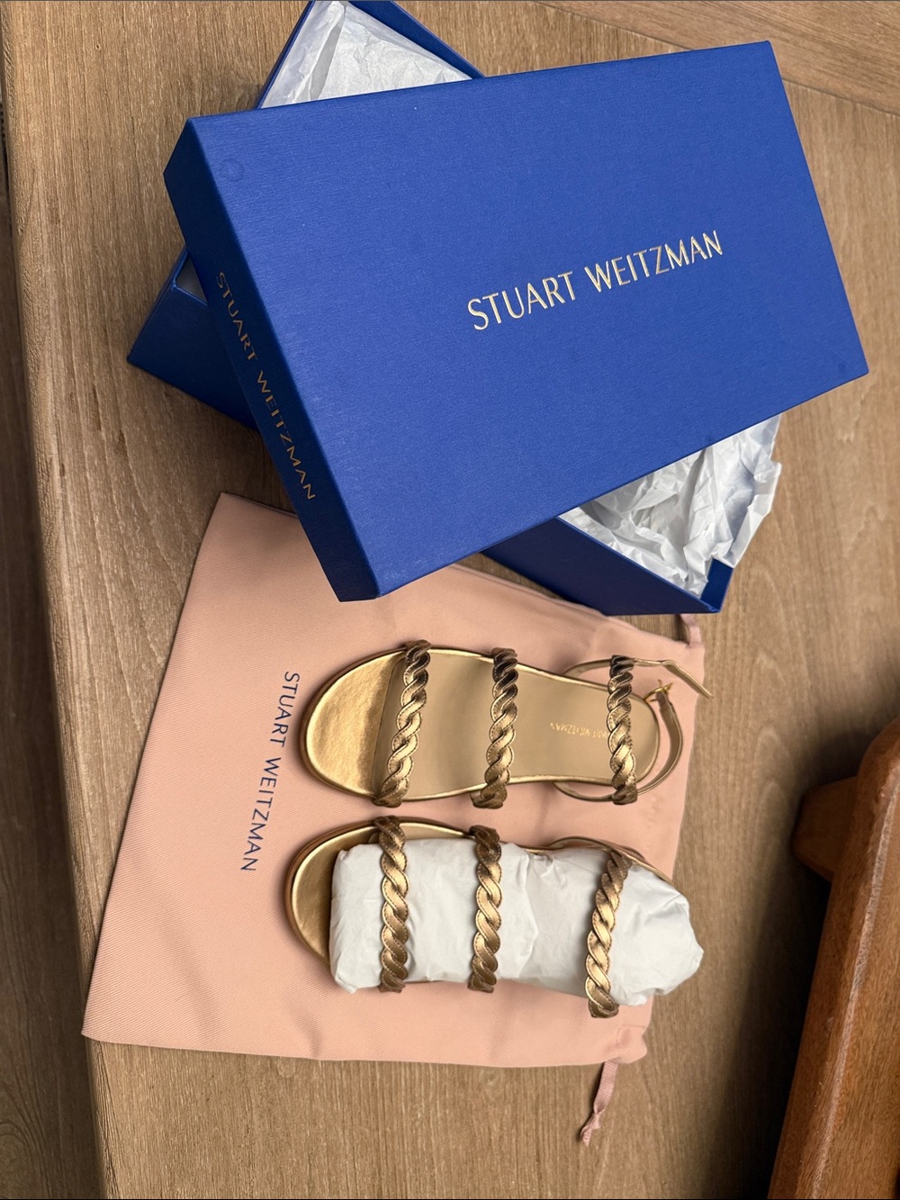 New in box! Stuart Weitzman metallic sandals